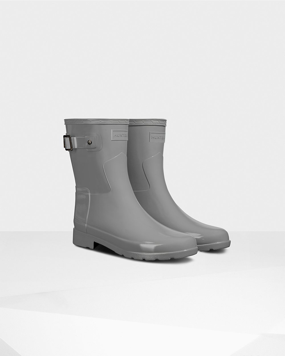 Womens Short Rain Boots - Hunter Refined Slim Fit Gloss (13IEAQRNB) - Grey